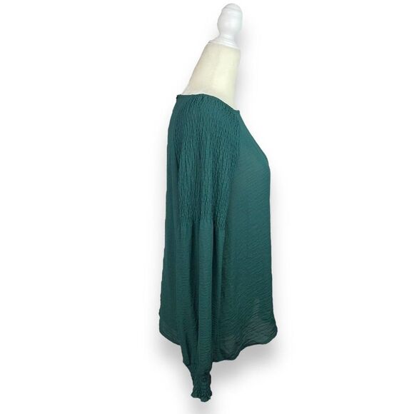a.n.a. Emerald Green Blouse with Ruched Sleeves - Picture 5 of 10